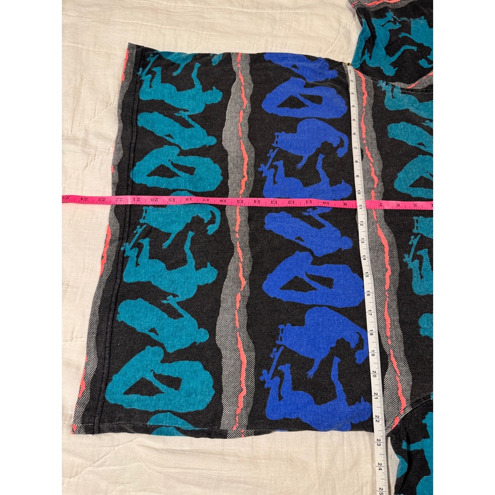 Vintage LA Gear 90s Skateboard All Over Print T-Shirt Black Blue Teal Large - Picture 5 of 6